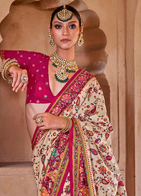 Cream Spun Silk Saree With Blouse Piece