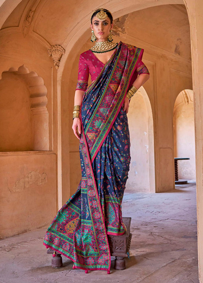 Blue Spun Silk Saree With Blouse Piece
