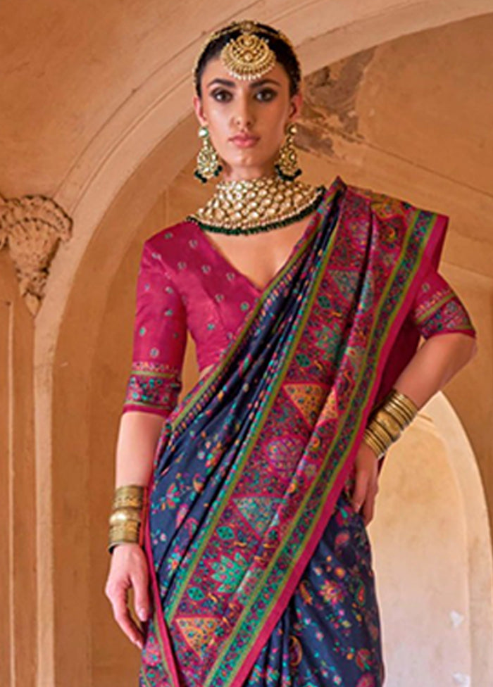 Blue Spun Silk Saree With Blouse Piece