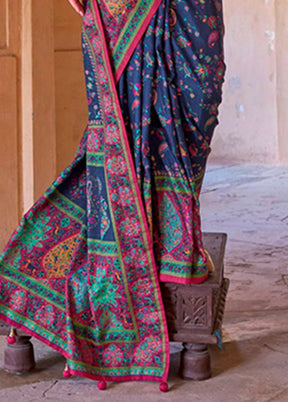 Blue Spun Silk Saree With Blouse Piece