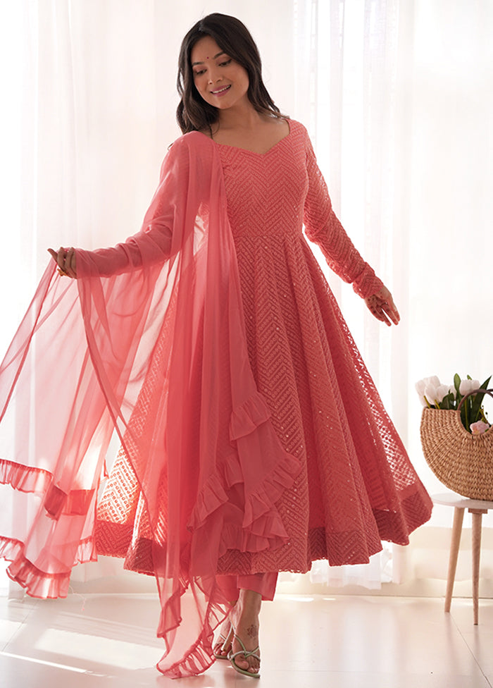 3 Pc Peach Georgette Suit Set