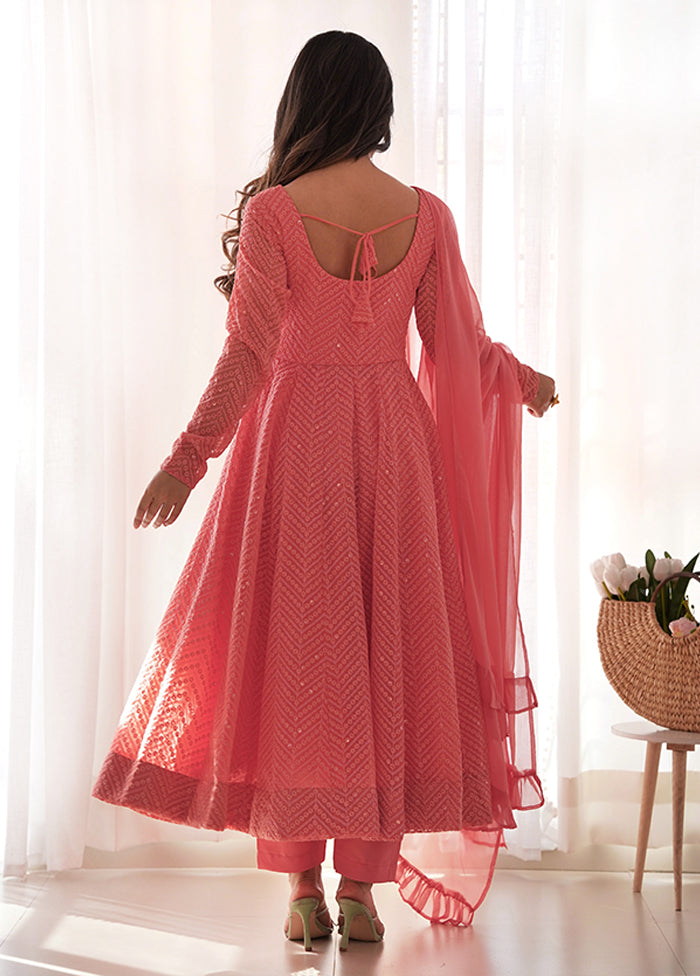 3 Pc Peach Georgette Suit Set