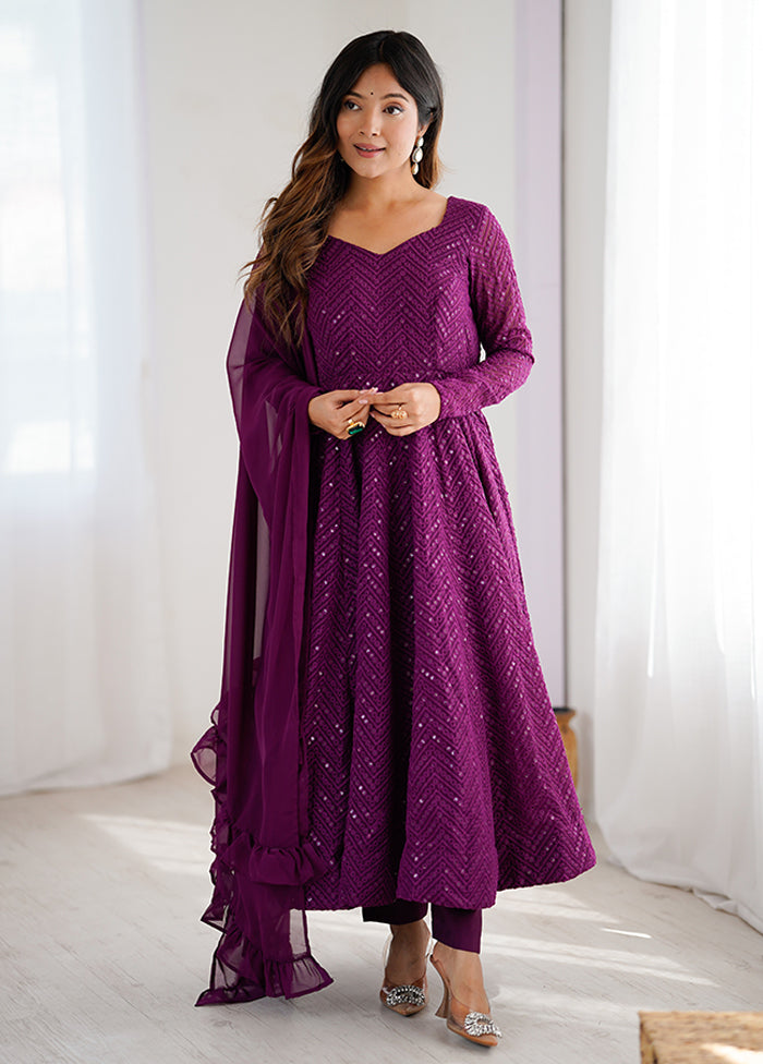 3 Pc Wine Georgette Suit Set