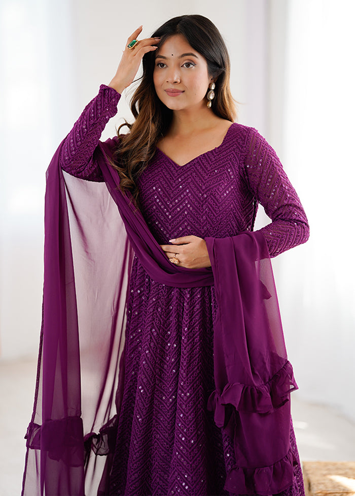 3 Pc Wine Georgette Suit Set