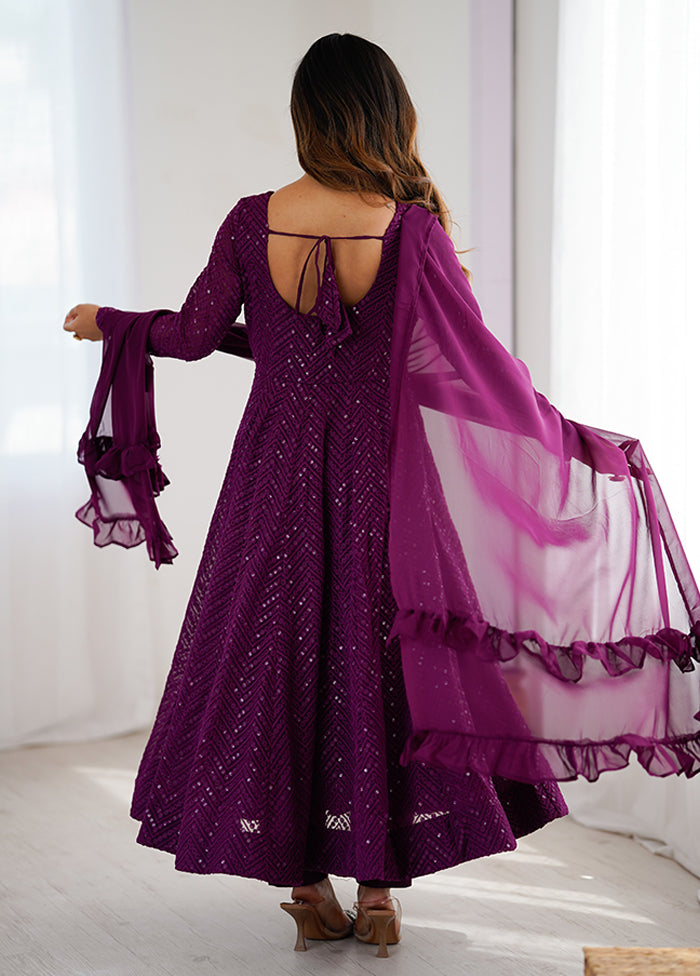 3 Pc Wine Georgette Suit Set