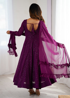 3 Pc Wine Georgette Suit Set