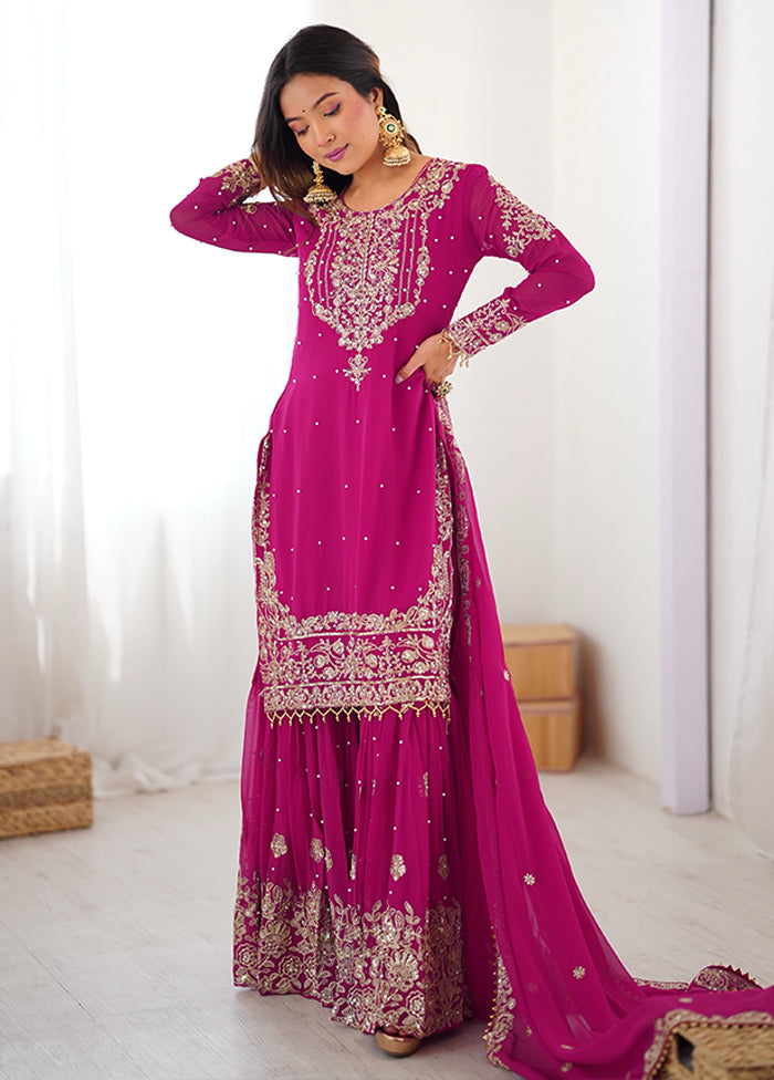 3 Pc Pink Georgette Suit Set
