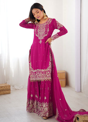 3 Pc Pink Georgette Suit Set