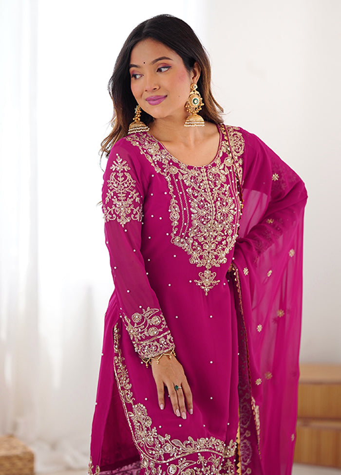 3 Pc Pink Georgette Suit Set