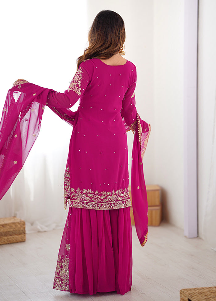 3 Pc Pink Georgette Suit Set