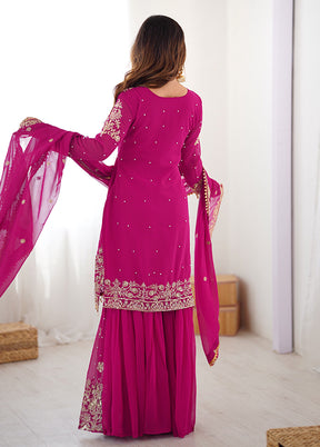3 Pc Pink Georgette Suit Set