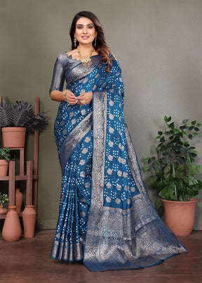 Blue Spun Silk Saree With Blouse Piece