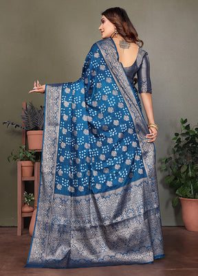 Blue Spun Silk Saree With Blouse Piece