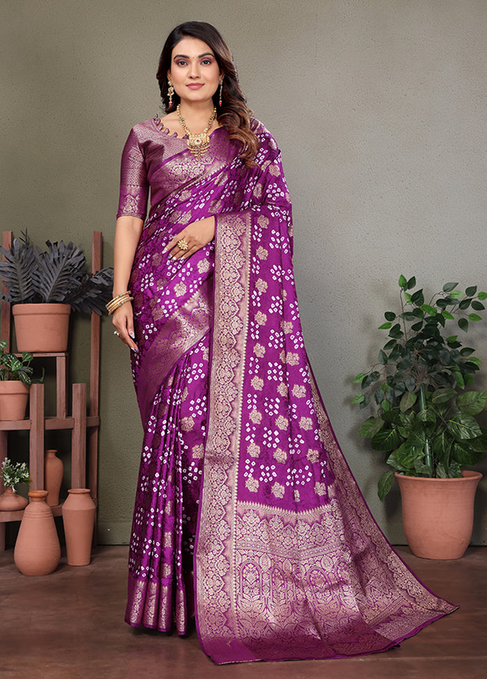 Purple Spun Silk Saree With Blouse Piece