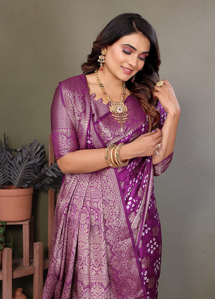 Purple Spun Silk Saree With Blouse Piece