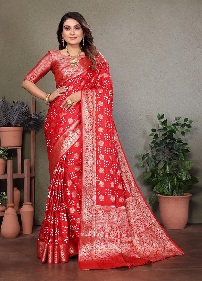 Red Spun Silk Saree With Blouse Piece