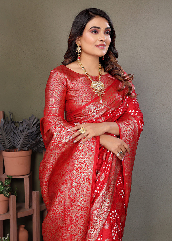 Red Spun Silk Saree With Blouse Piece