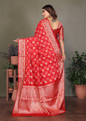 Red Spun Silk Saree With Blouse Piece