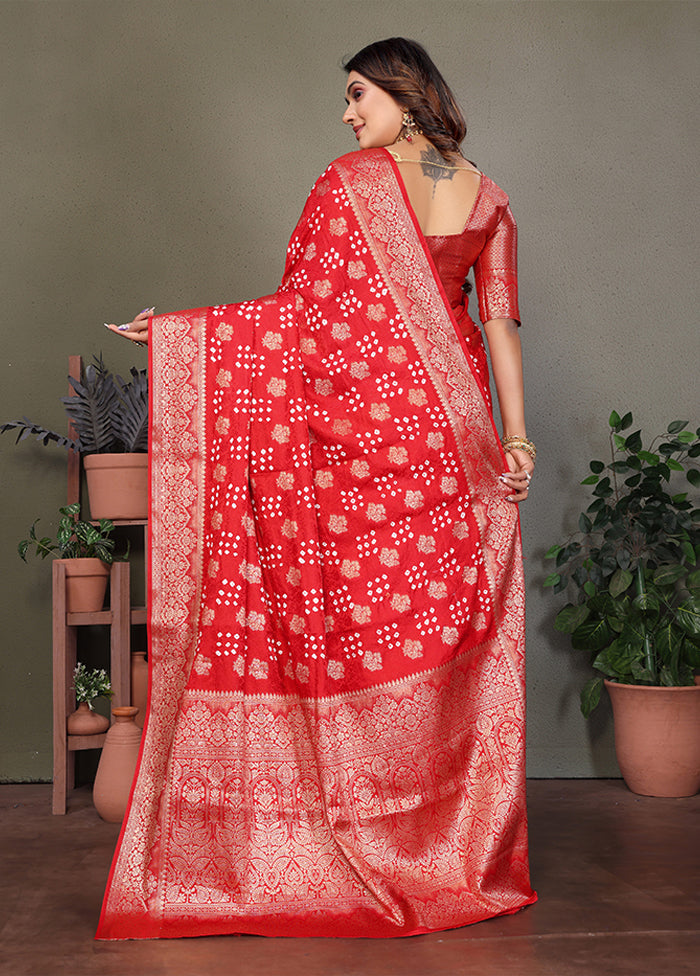 Red Spun Silk Saree With Blouse Piece