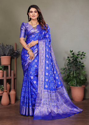 Blue Spun Silk Saree With Blouse Piece