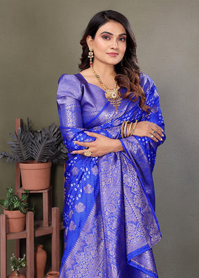 Blue Spun Silk Saree With Blouse Piece