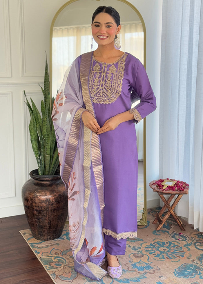 3 Pc Lavender Silk Suit Set