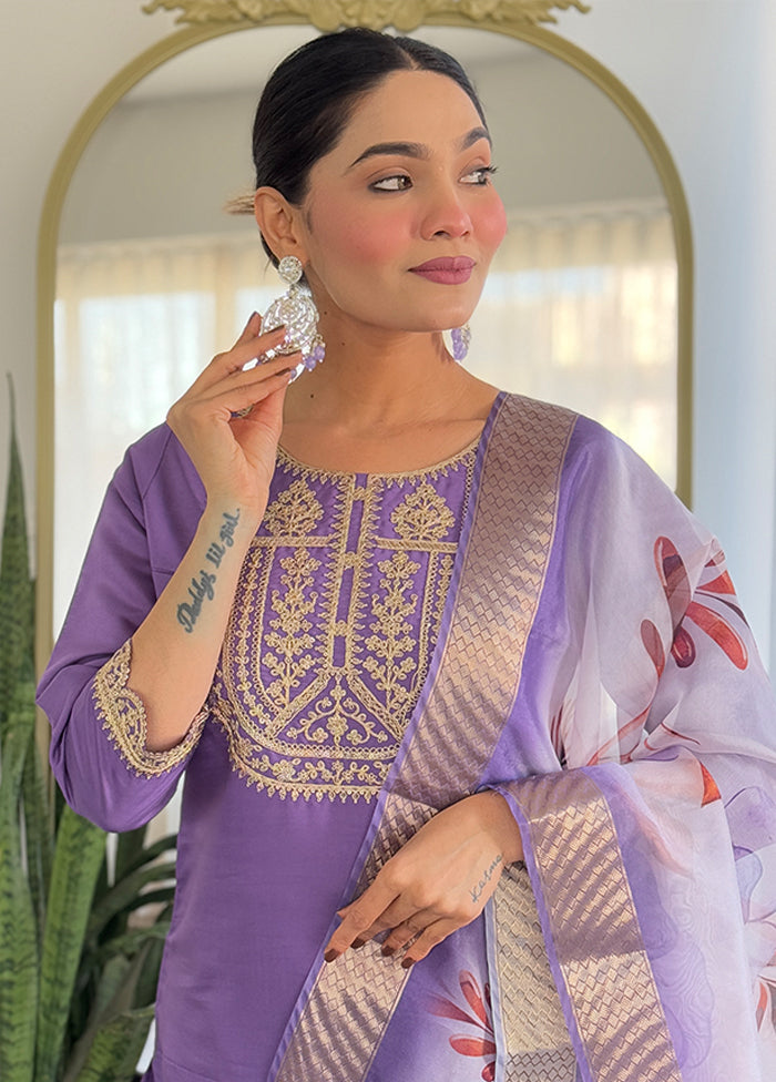 3 Pc Lavender Silk Suit Set