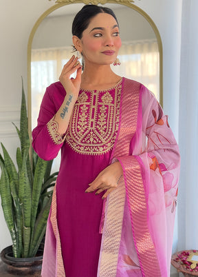 3 Pc Wine Silk Suit Set