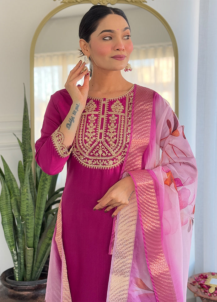 3 Pc Wine Silk Suit Set