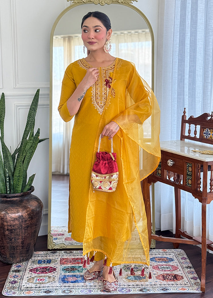 3 Pc Yellow Silk Suit Set