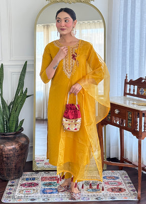 3 Pc Yellow Silk Suit Set