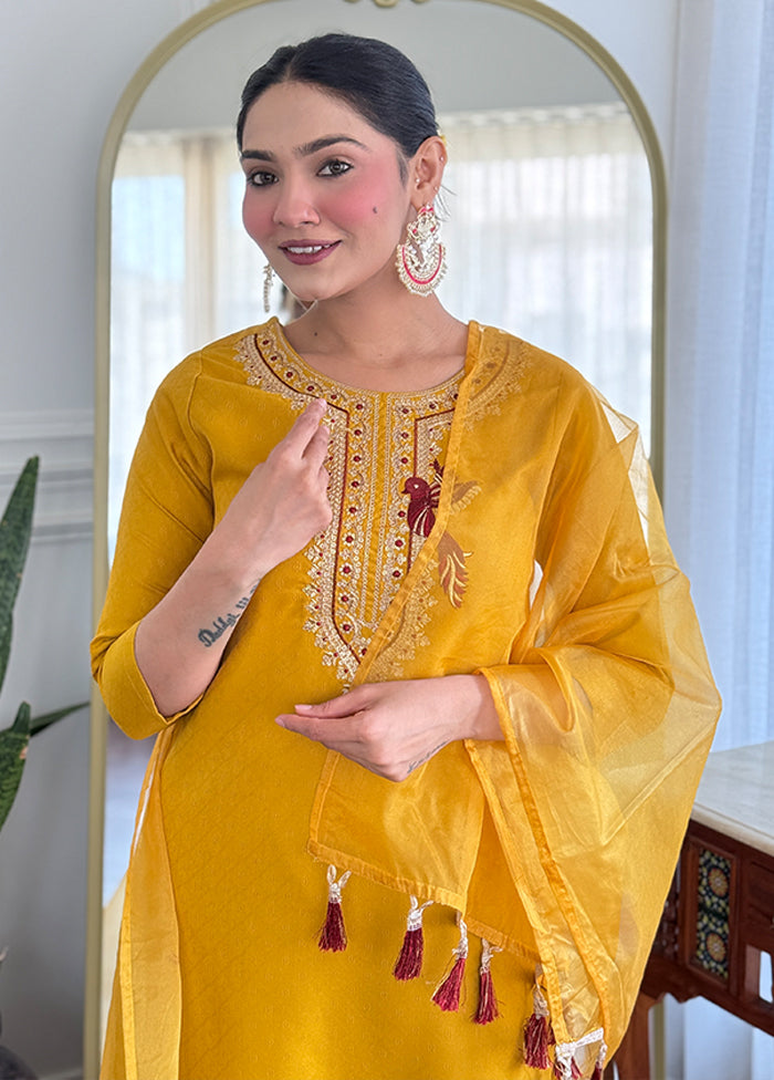3 Pc Yellow Silk Suit Set