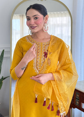 3 Pc Yellow Silk Suit Set