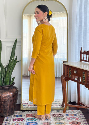 3 Pc Yellow Silk Suit Set