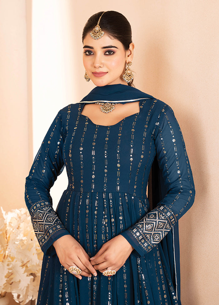 3 Pc Blue Georgette Suit Set