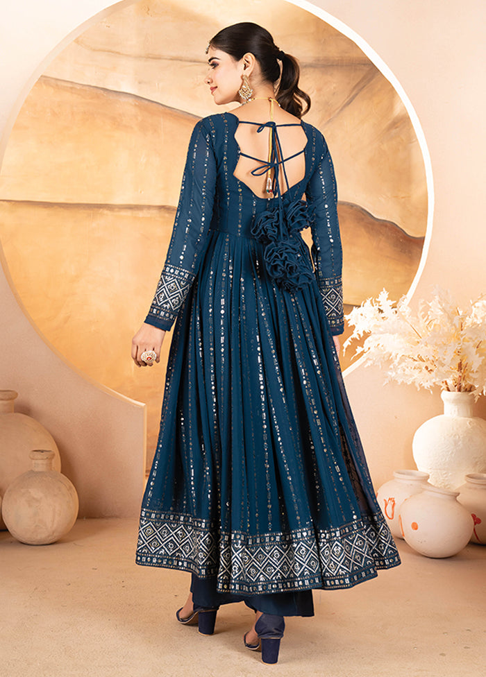 3 Pc Blue Georgette Suit Set