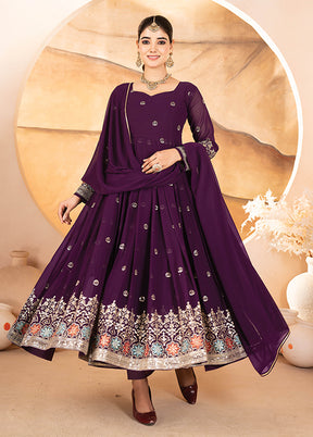 3 Pc Wine Georgette Suit Set