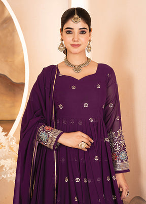 3 Pc Wine Georgette Suit Set