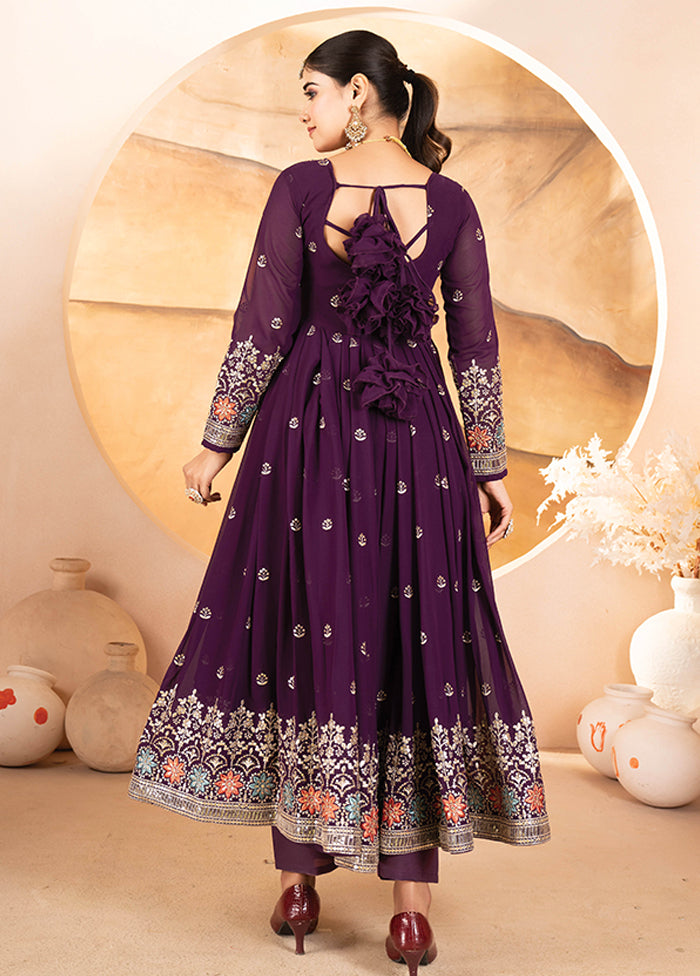 3 Pc Wine Georgette Suit Set