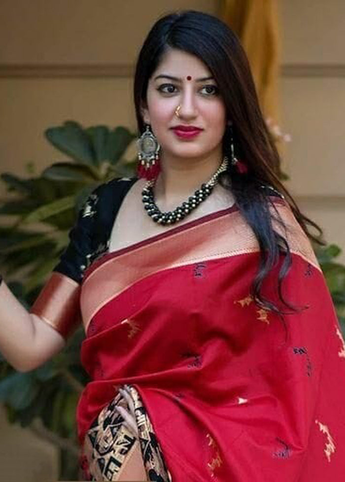 Maroon Spun Silk Saree With Blouse Piece