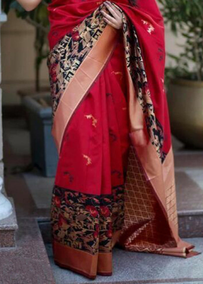 Maroon Spun Silk Saree With Blouse Piece
