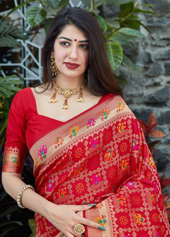 Red Spun Silk Saree With Blouse Piece