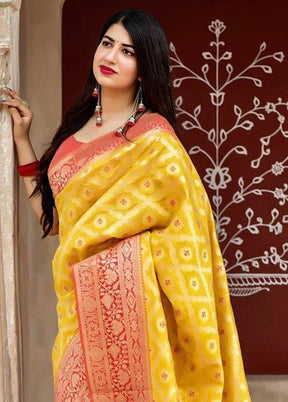 Yellow Spun Silk Saree With Blouse Piece