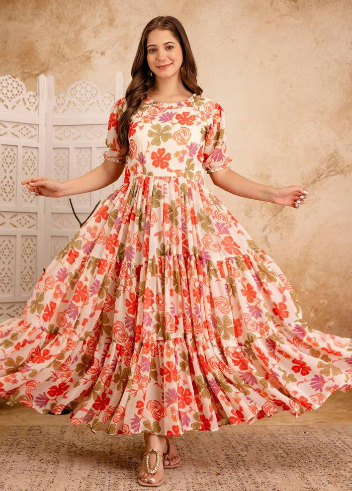 Multicolor Printed Work Georgette Gown