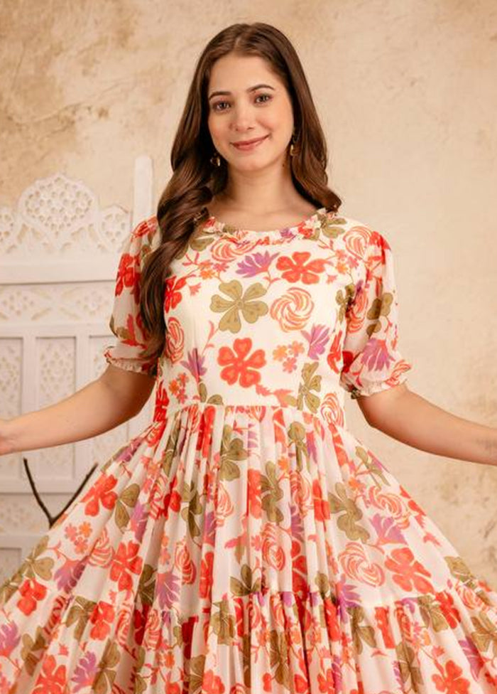 Multicolor Printed Work Georgette Gown