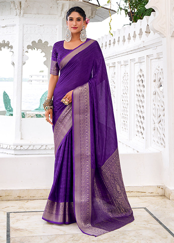 Purple Spun Silk Saree With Blouse Piece