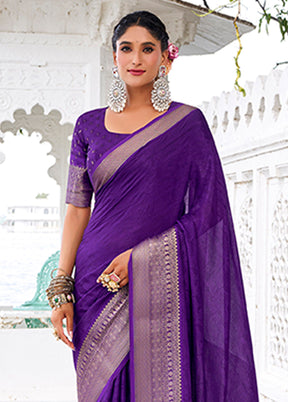Purple Spun Silk Saree With Blouse Piece