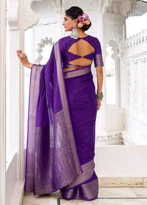 Purple Spun Silk Saree With Blouse Piece
