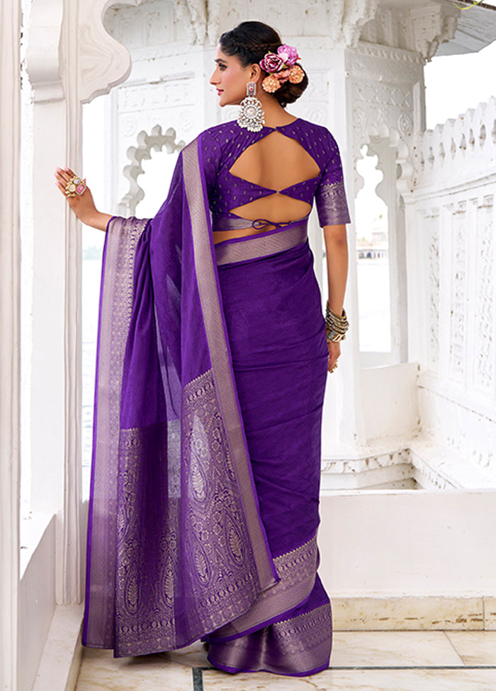 Purple Spun Silk Saree With Blouse Piece