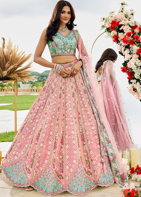 Pink Blended Silk Dupatta Lehenga Set